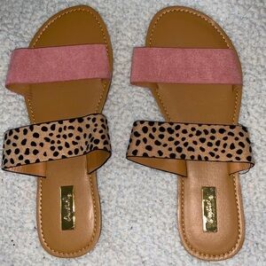 Qupid Pink and Leopard Print Sandals